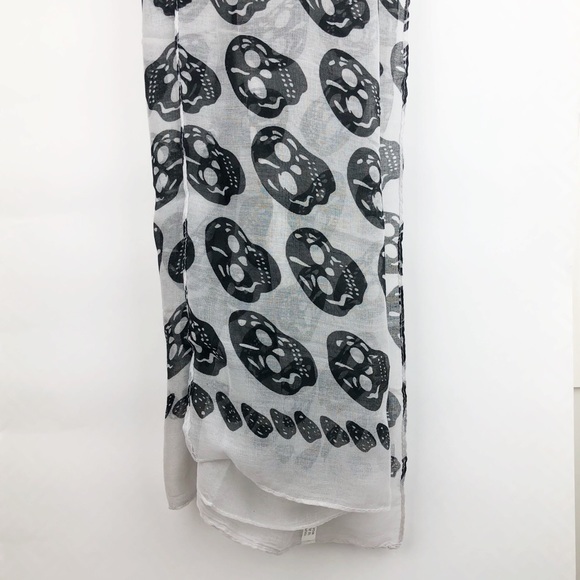 White and Black Sheer Skull Scarf XL 40x68" Wrap - Picture 3 of 8
